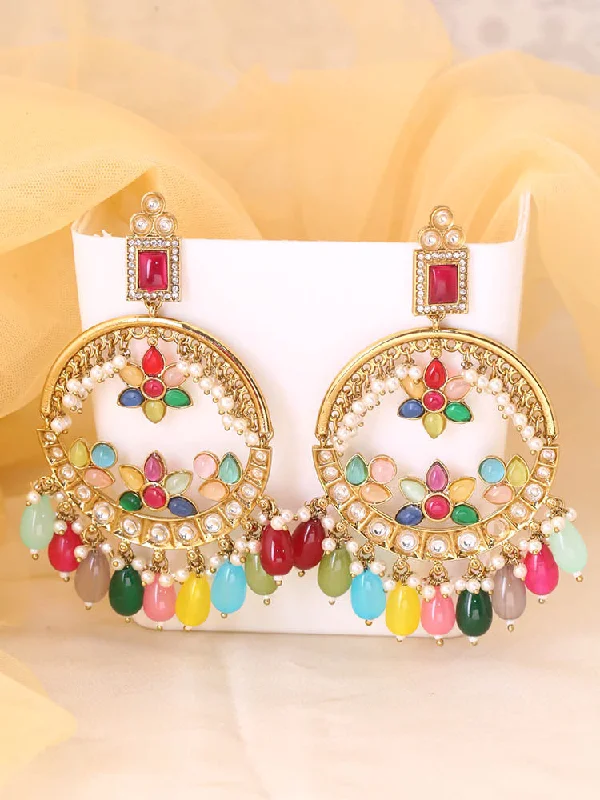 Women’s moonstone earrings-Multicolor Pariniti Chandbalis