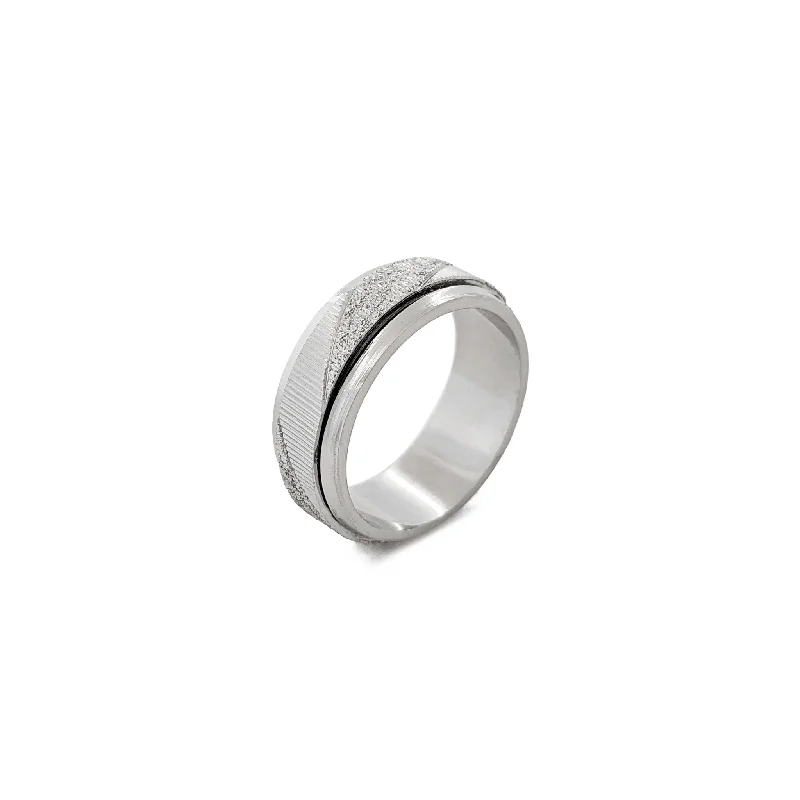 Women’s anniversary rings-Diagonal Laser Cut Grooved Band (Silver)