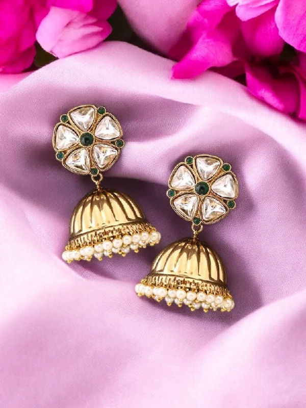 Women’s gold drop earrings-Emerald Bhagwati Jhumkis