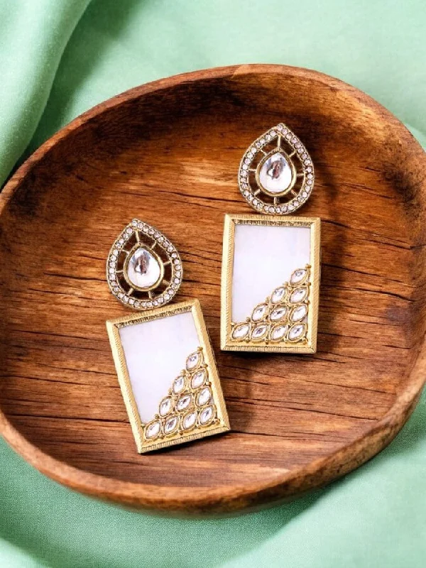 Women’s moonstone earrings-Ivory Jisha Danglers