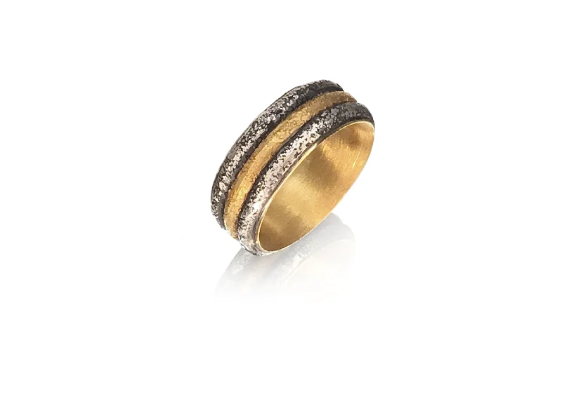 Women’s stackable wedding rings-Michael Jensen Two Tone Triple Band Vetus Band