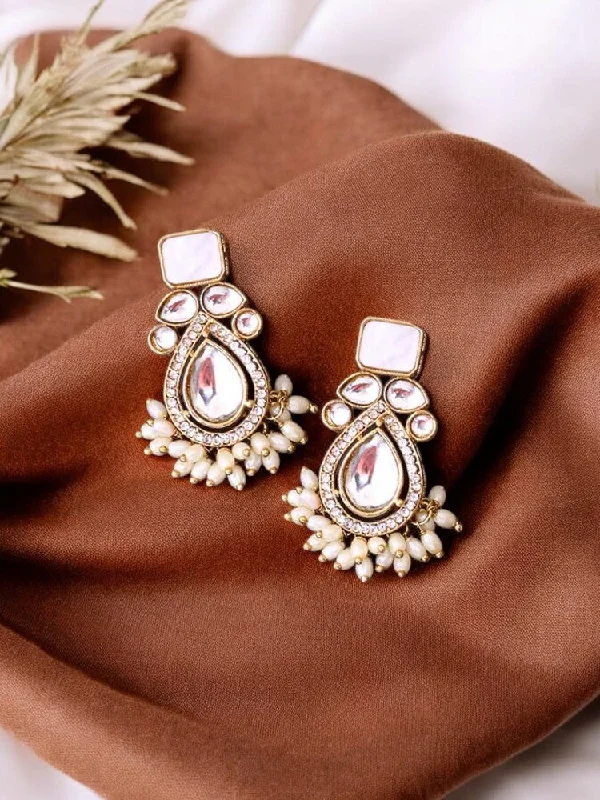 Women’s flower earrings-Ivory Nalini Danglers