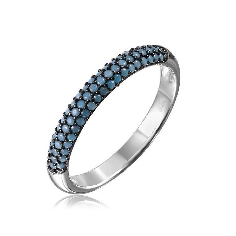 Women’s luxury wedding rings-Silver 925 Rhodium Plated Band with Turquoise Stone - GMR00089T