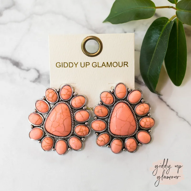 Women’s flower earrings-Triangular Cluster Earrings in Coral