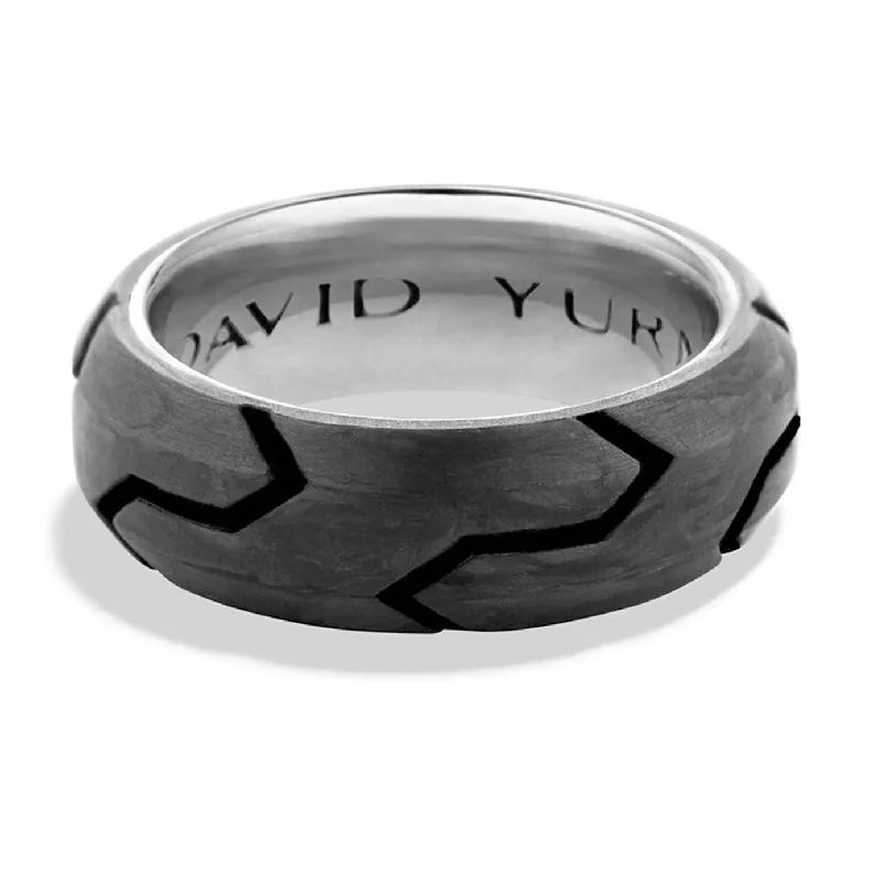 Women’s customized wedding rings-Pre-owned David Yurman Men's Forged Carbon Beveled Edge 8MM Band Size 13