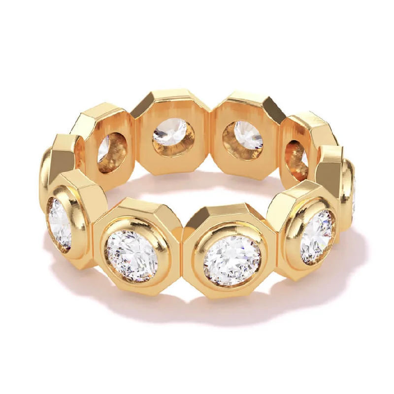 Women’s fashion statement rings-STILL 10 STONE BEZEL OCTAGON BAND