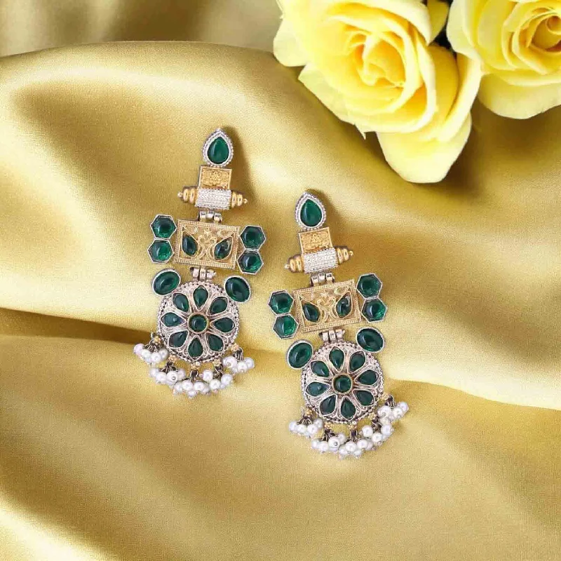 Women’s fashion stud earrings-Emerald Girisa Oxidised Danglers