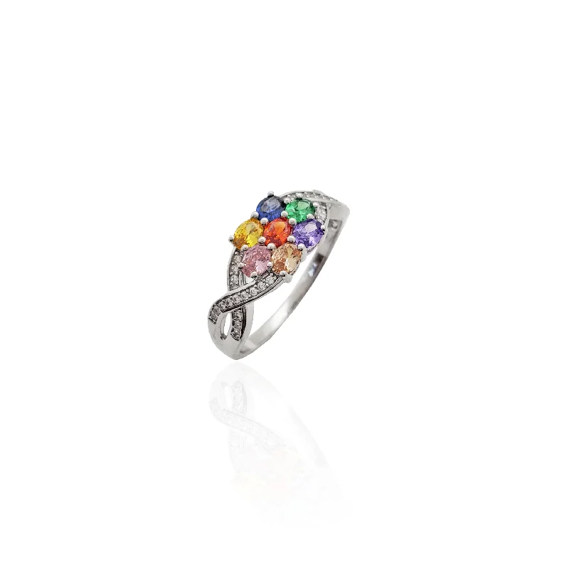 Women’s opal engagement rings-Rainbow Bouquet Twist Band (Silver)