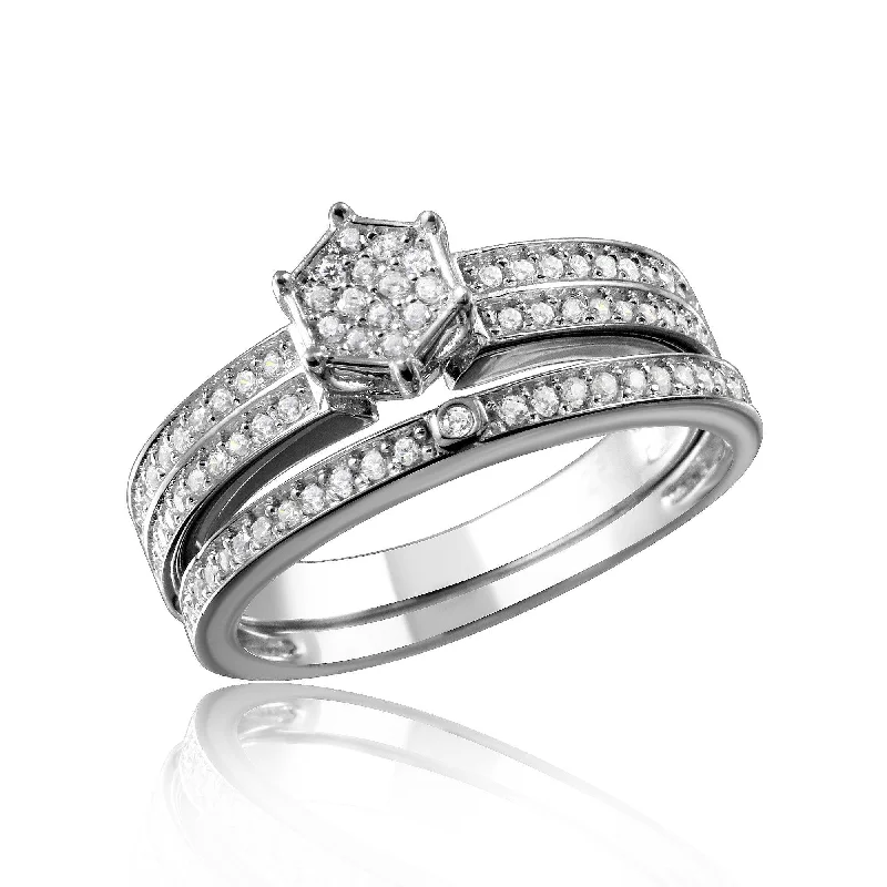 Women’s floral diamond rings-Rhodium Plated 925 Sterling Silver Muiti Row Clear CZ Band - GMR00122