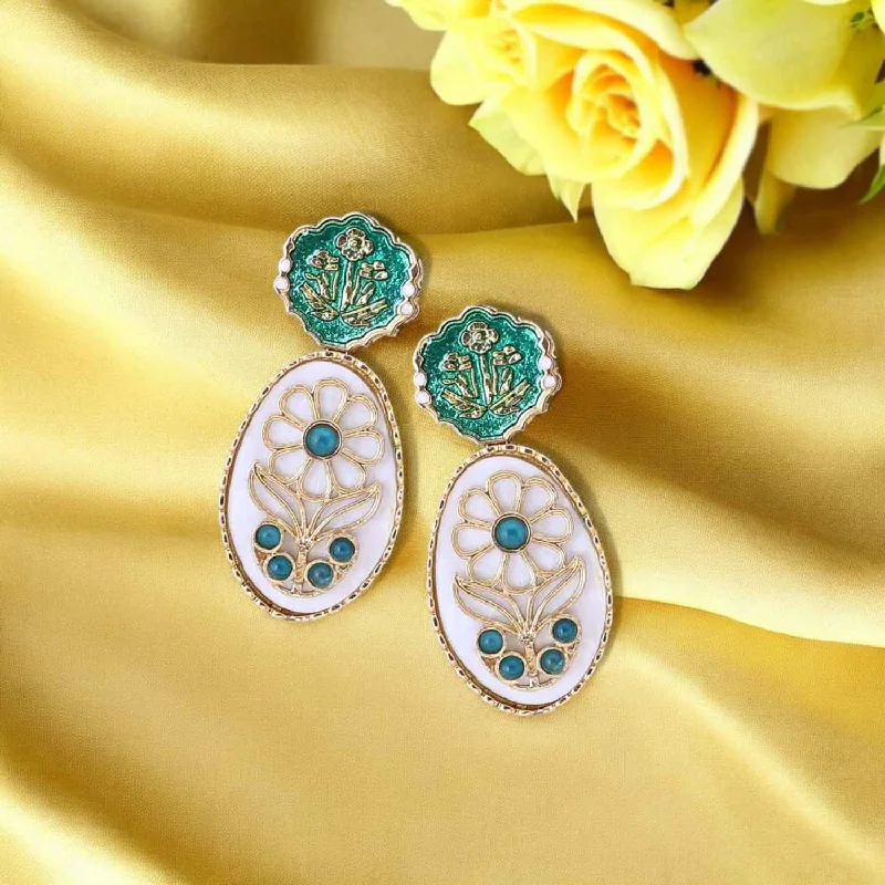 Women’s flower earrings-Emerald Suvanya Danglers