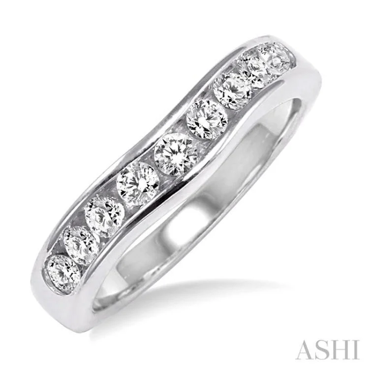 Women's engagement rings with side stones-1/2 ctw Round Diamond Matching Wedding Band in 14K White Gold