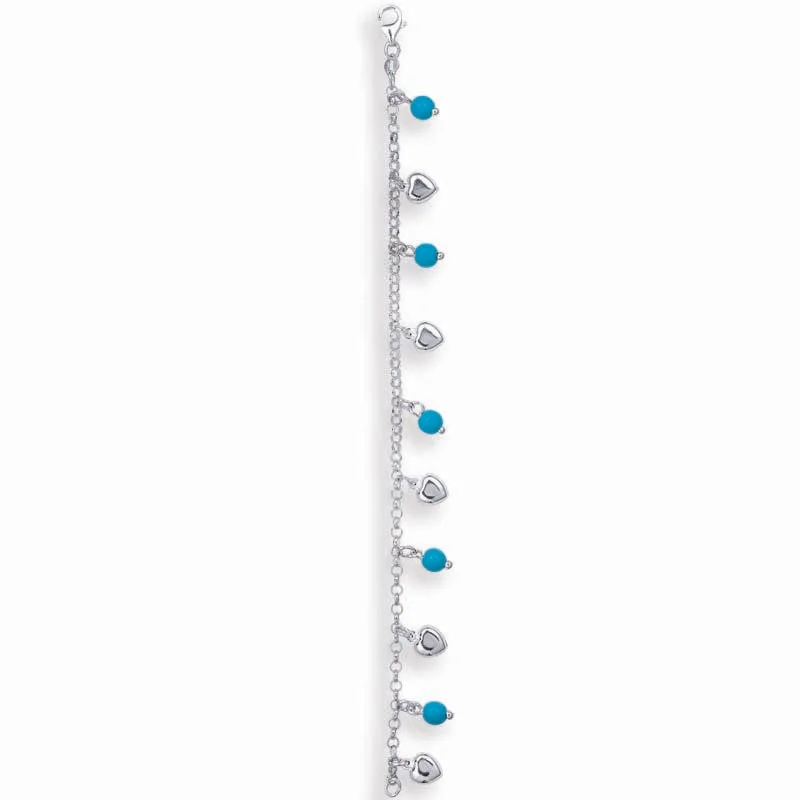 Women’s geometric bracelets-STERLING SILVER CHARM BRACELET WITH TURQUOISE