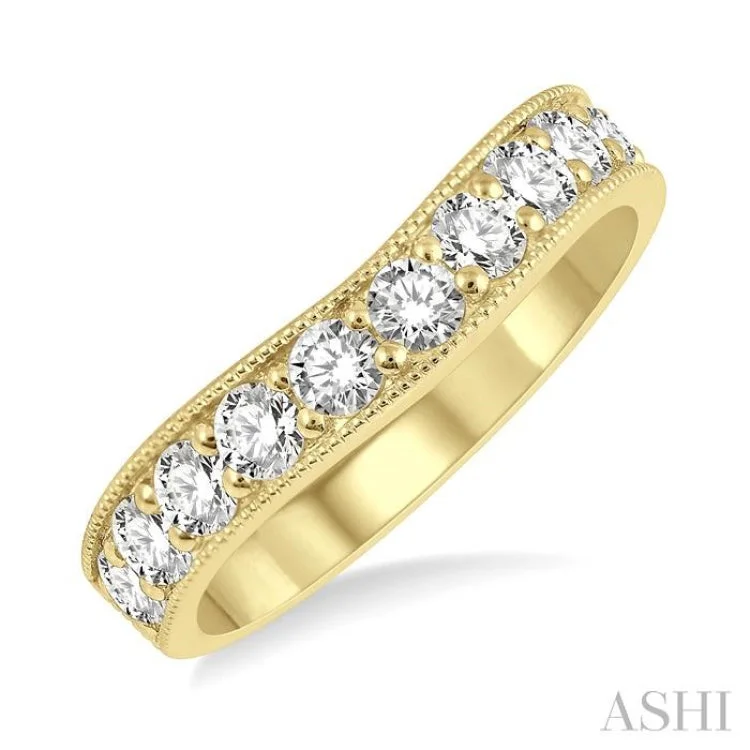 Women's minimalist engagement rings-1.00 ctw Arched Round Cut Diamond Wedding Band in 14K Yellow Gold