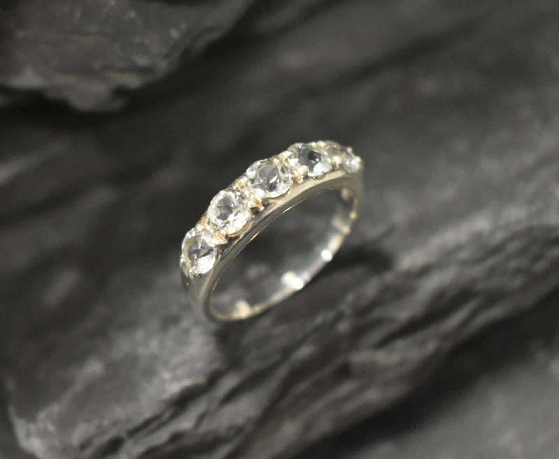 Women's custom design engagement rings-White Topaz Band - Diamond Eternity Ring - Wide Vintage Ring