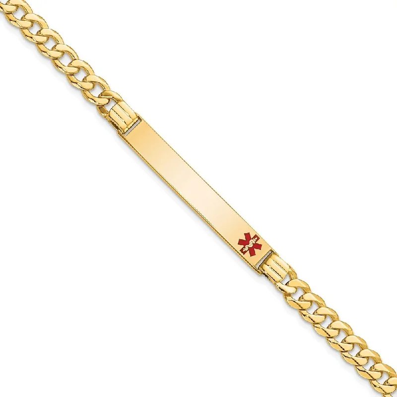 Women’s leather bracelets-14k Yellow Gold 6.5mm Medical Red Enamel Curb Link ID Bracelet, 7"