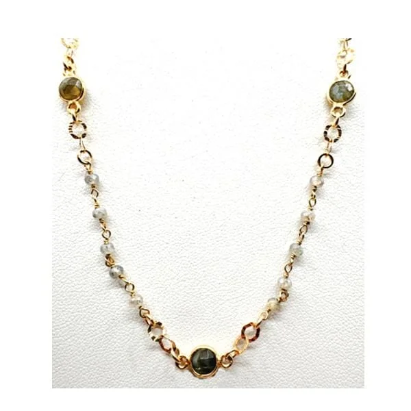 Women’s diamond solitaire necklaces-Vermeil Beaded Chain & Vermeil Connectors: Mystic Labradorite & Labradorite(NG7064LD)