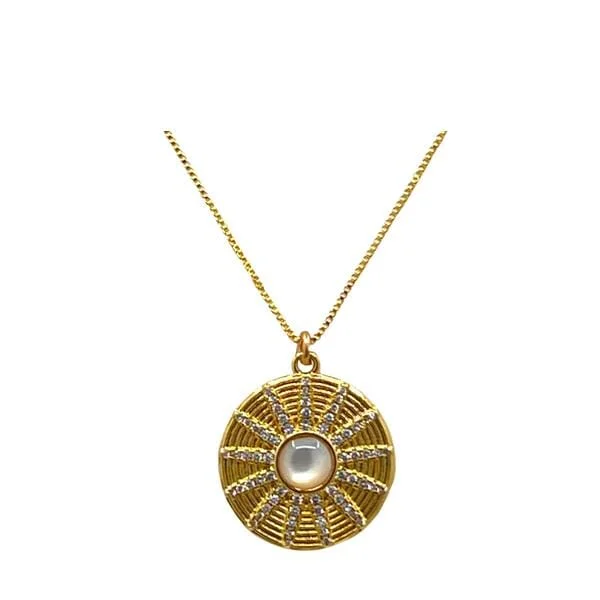 Women’s black diamond necklaces-Gold Fill Sun Pendant: CZ & Pearl (NGCP4656)