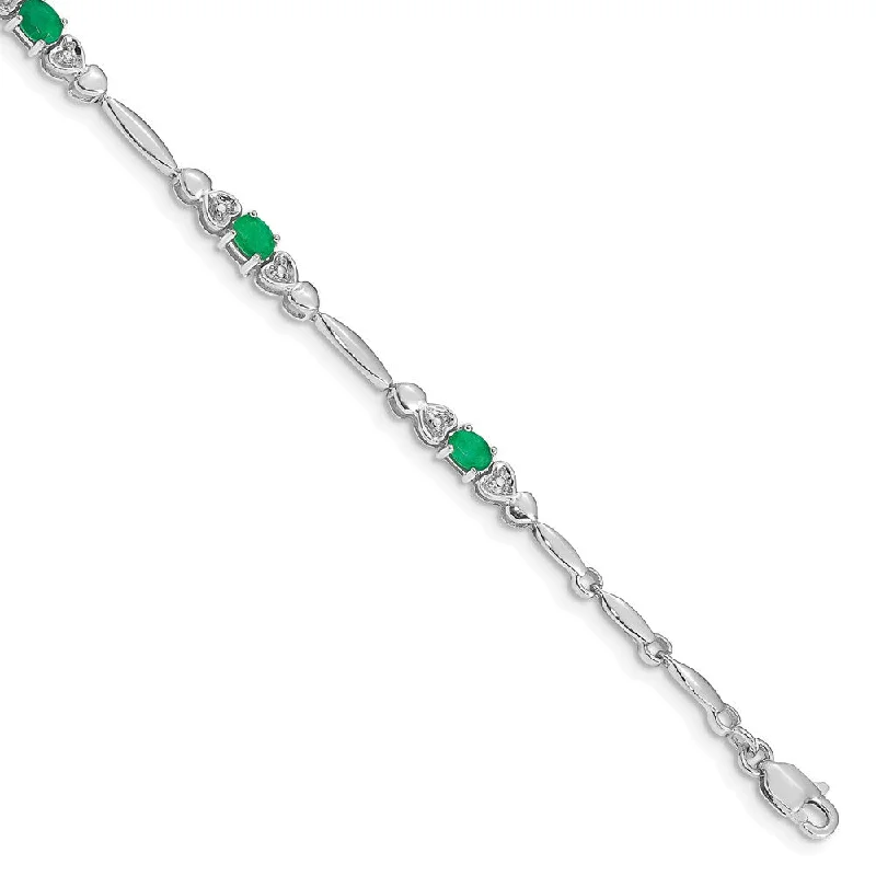 Women’s black leather bracelets-10k White Gold Diamond and Emerald Bracelet-WBC-BM4479-EM-001-1WA