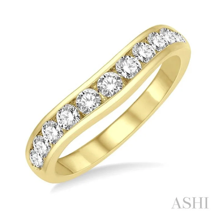 Women's custom engagement rings with rubies-3/4 ctw Round Cut Diamond Inlay Wedding Band in 14K Yellow Gold