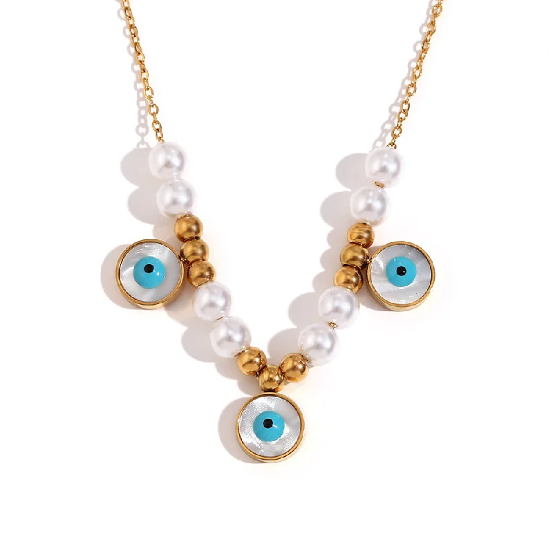 round Eye Spacer Beads Necklace-Gold-Imitation Pearl Style