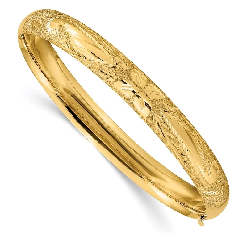 Women’s gemstone bracelets-14k Yellow Gold 8mm 5/16 Laser Cut Hinged Bangle Bracelet, 7"