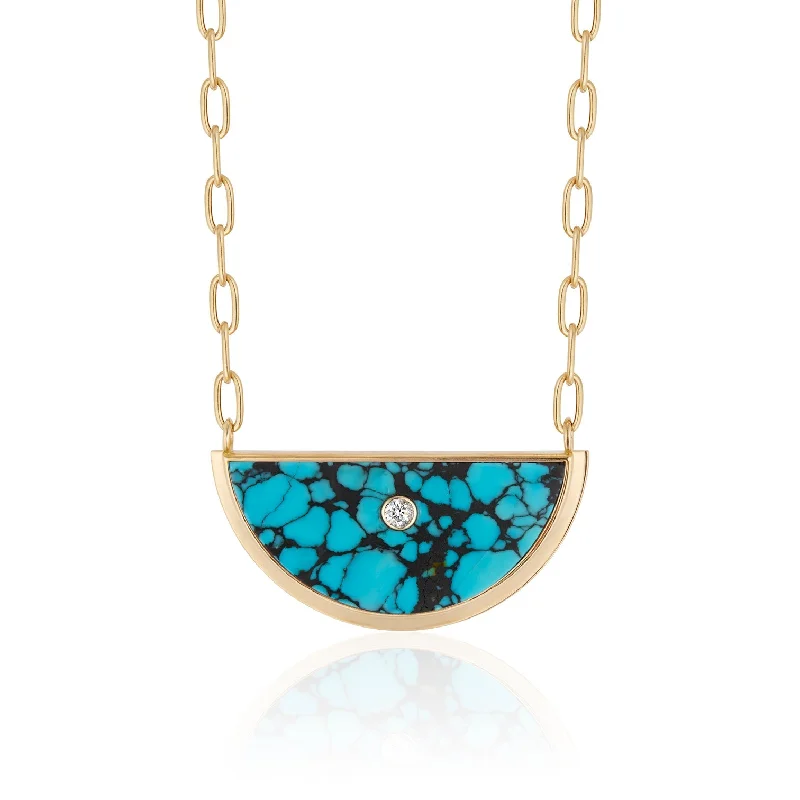 Women’s statement necklaces-Luna Gemstone Pendant Necklace with Turquoise and Diamond