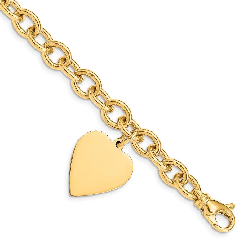 Women’s personalized charm bracelets-14k 8.5in Polished Engraveable Link with Heart Charm Bracelet-WBC-LK314-8.5