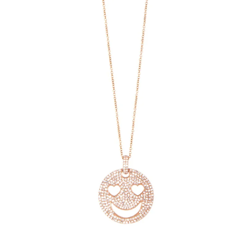 Women’s gemstone necklaces-Diamond Happy Face Emoji Necklace