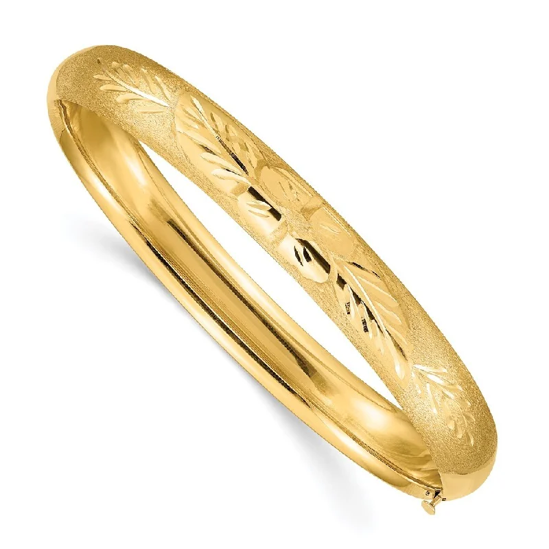 Women’s chunky bracelets-14k Yellow Gold 8mm 5/16 Florentine Engraved Hinged Bangle Bracelet, 7"