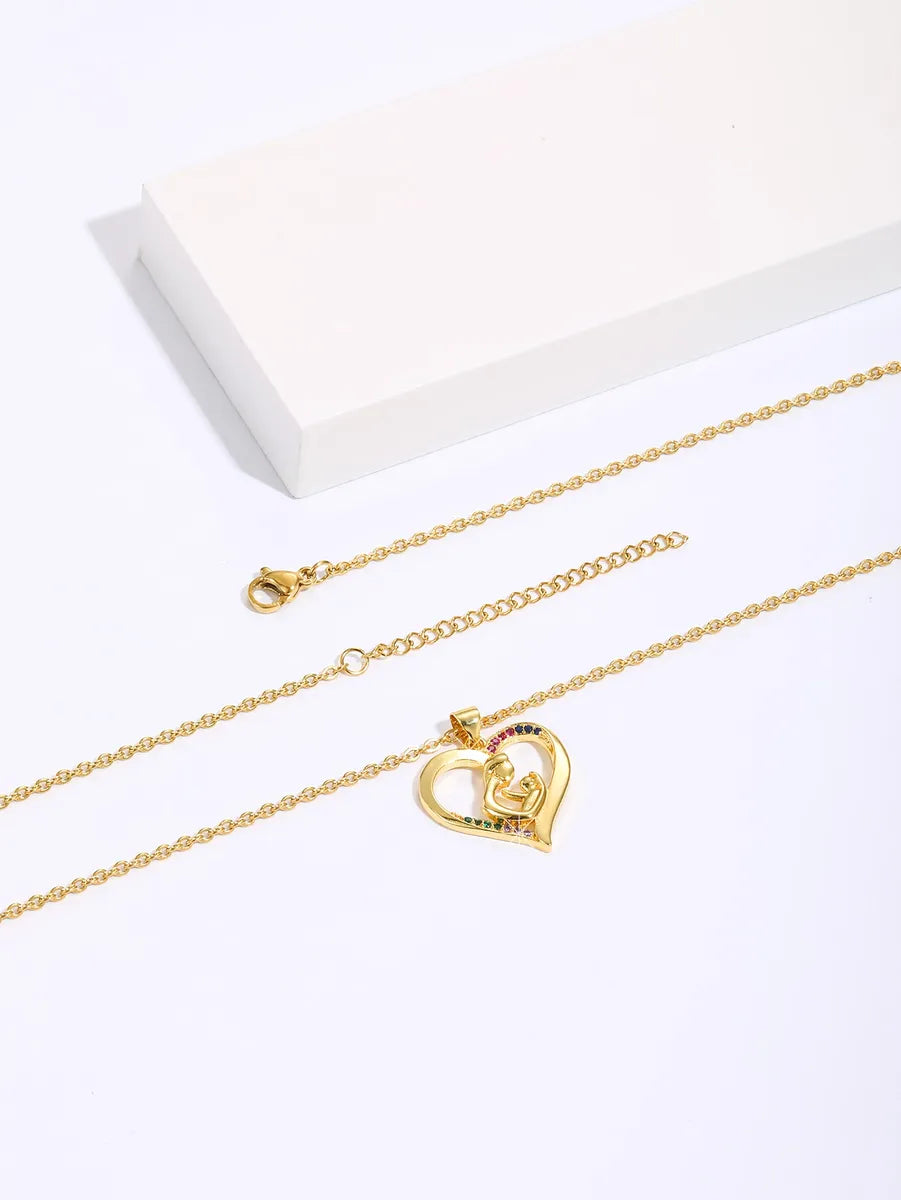 Women’s vintage necklaces-Copper Ig Style Human Heart Shape Plating Hollow Out Inlay Zircon Pendant Necklace