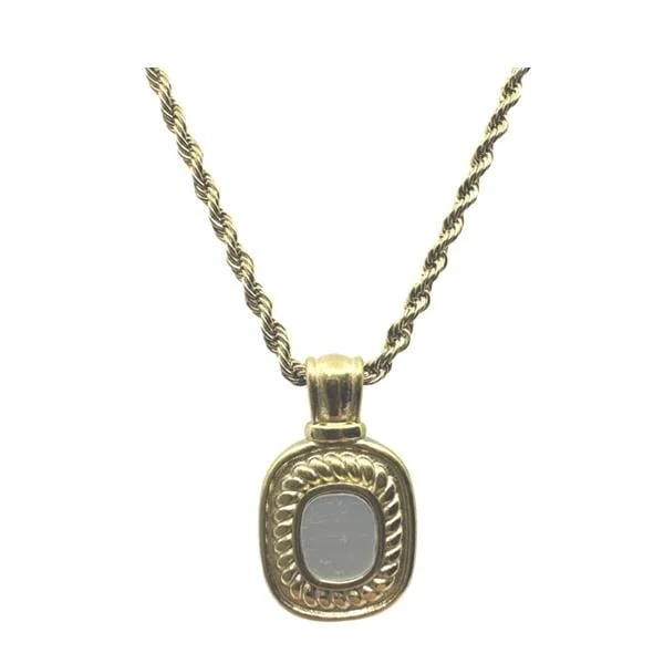 Women’s delicate gold necklaces-Stainless Steel: 'Antique' Charm with Acrylic Center on Rope Chain (NGSSP484W)