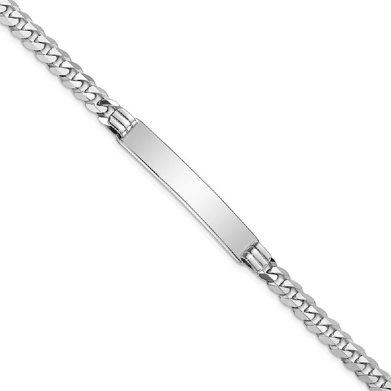 Women’s stackable gold bracelets-14k White Gold 7mm Flat Curb Link ID Bracelet, 7"