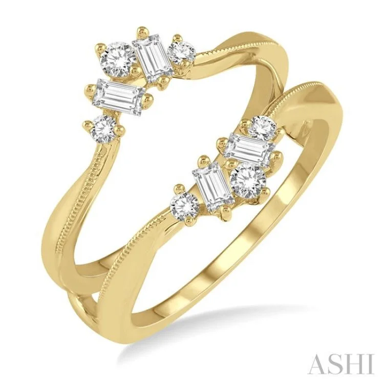 Women's three-stone engagement rings-3/8 ctw Baguette and Round Cut Diamond Insert Ring in 14K Yellow Gold