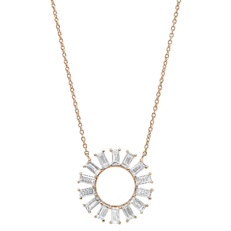 Women’s ruby necklaces-Diamond Baguette Flower Wheel Necklace