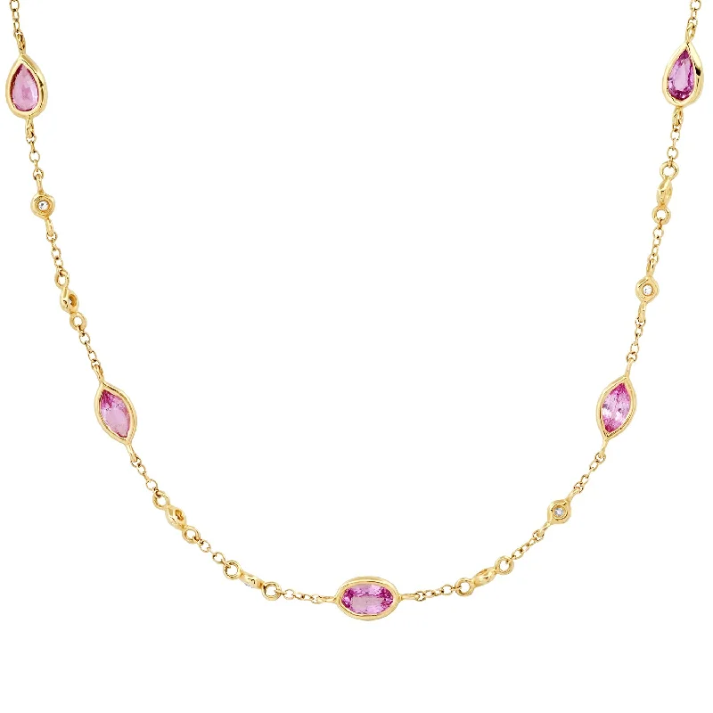 Women’s rose gold necklaces-Pink Sapphire & Diamonds by the Yard Shapes Necklace