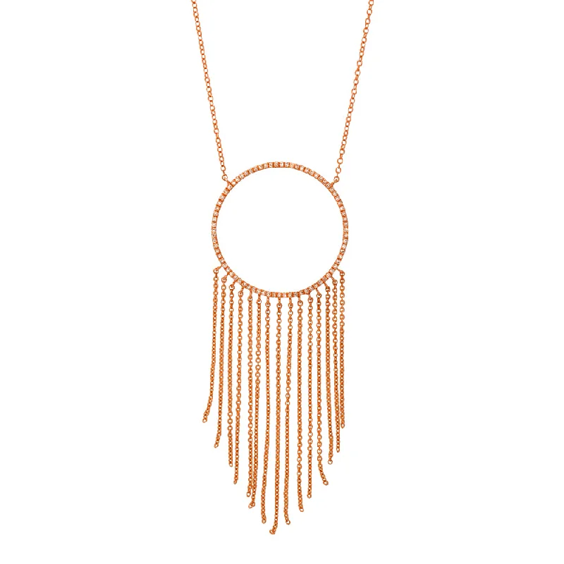 Women’s vintage pendant necklaces-Large Open Circle Necklace with Fringe