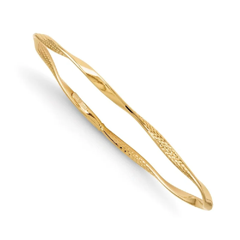 Women’s pearl bracelets-14k Yellow Gold 2.8mm Textured Twisted Slip-on Bangle Bracelet