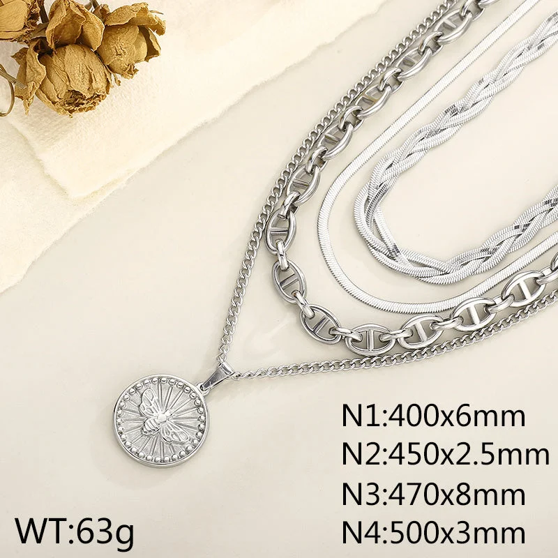 [Sle146] Curb Necklace Steel Color