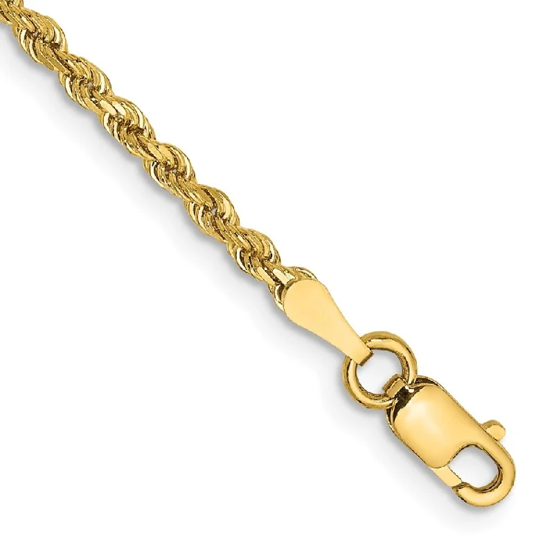 Women’s luxury tennis bracelets-14k Yellow Gold 2mm Diamond-Cut Rope with Lobster Clasp Chain Bracelet, 7"