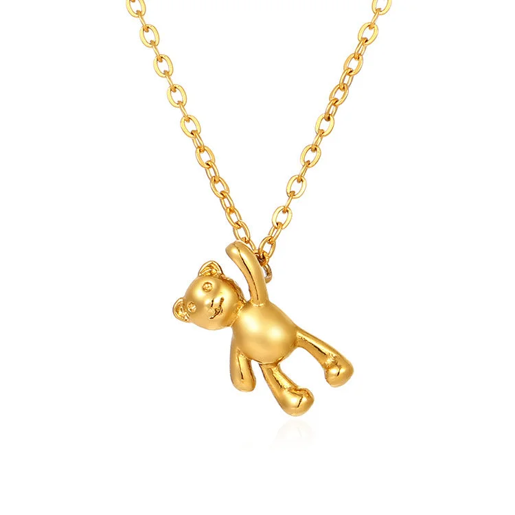 Mini Waving Bear Pendant Necklace Gold