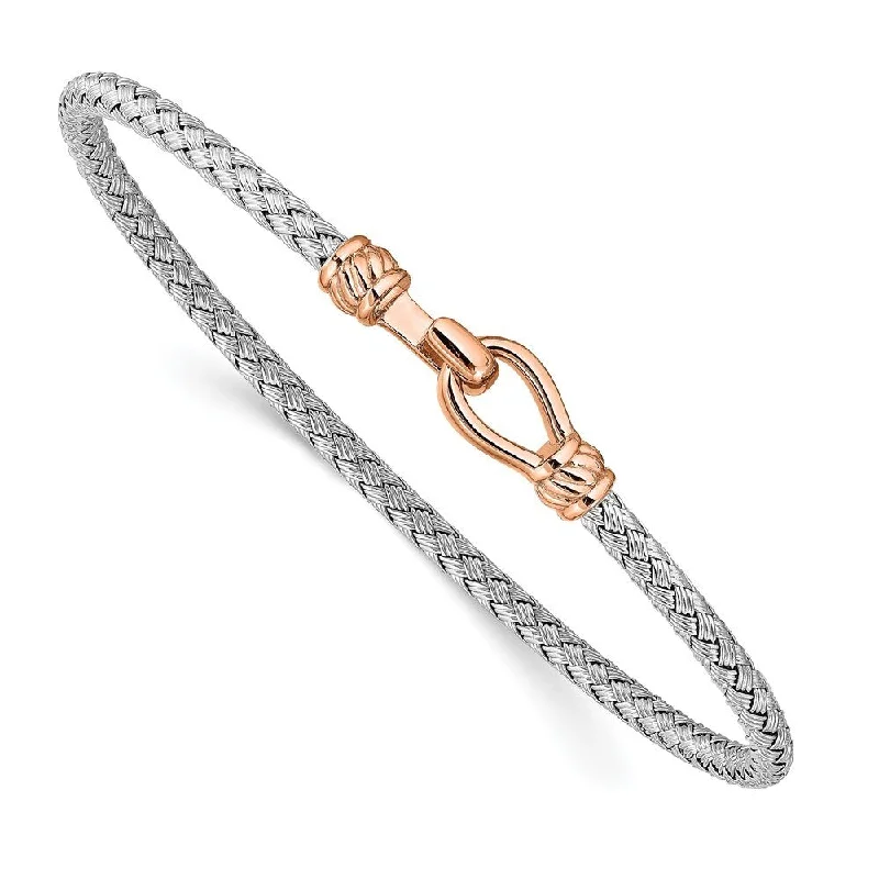 Women’s silver cuff bracelets-925 Sterling Silver & Rose Gold-plated Flexible Cuff Bracelet