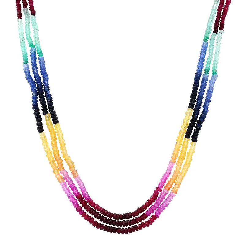 Women’s moonstone pendant necklaces-Bold Multi Color Semi Precious Triple Strand Beaded Necklace