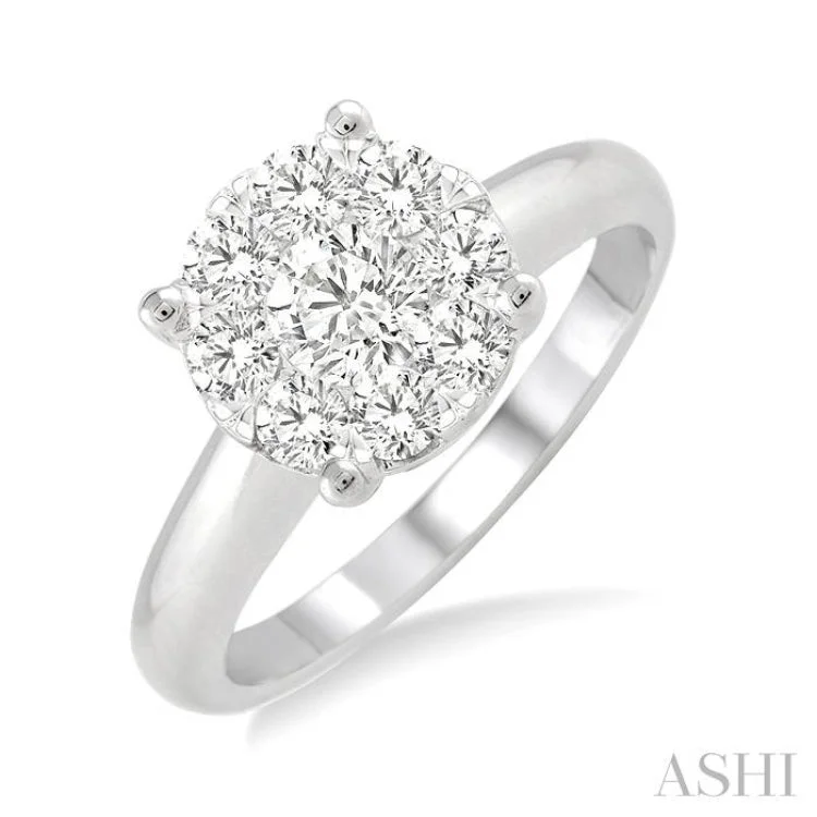 Women's platinum engagement rings-3/4 ctw Lovebright Round Cut Diamond Ring in 14K White Gold