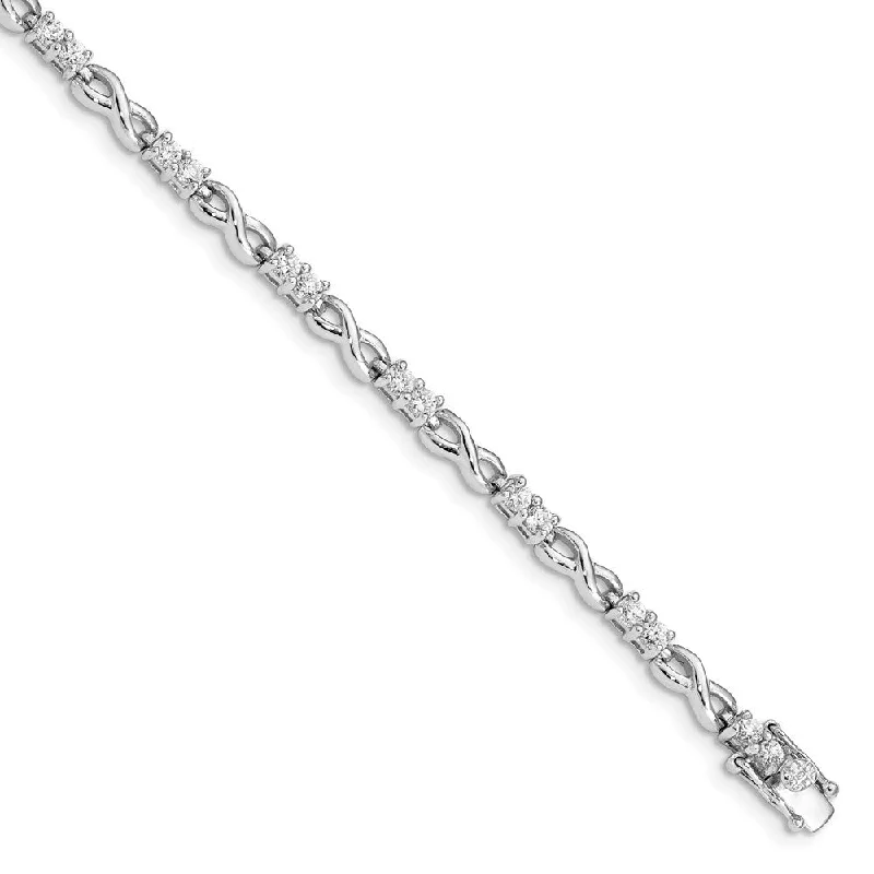 Women’s vintage diamond bangles-925 Sterling Silver Rhodium-plated Cubic Zirconia Infinity Bracelet, 7.5"