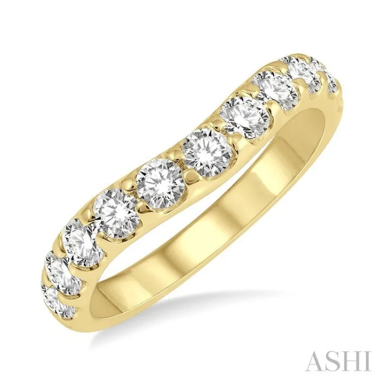 Women's rose gold diamond engagement rings-1.00 ctw Arched Center Round Cut Diamond Wedding Band in 14K Yellow Gold