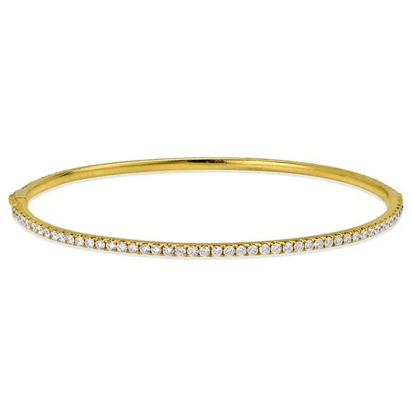 Women’s vintage silver bangles-"BANG01048" Diamond All The Way Around Bangle Bracelet In 18k Yellow Gold