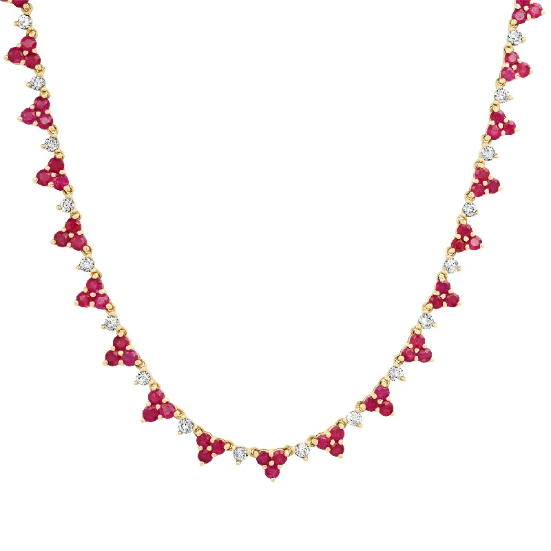 Women’s gold chain necklaces-Ruby & Diamond Glam Tennis Necklace