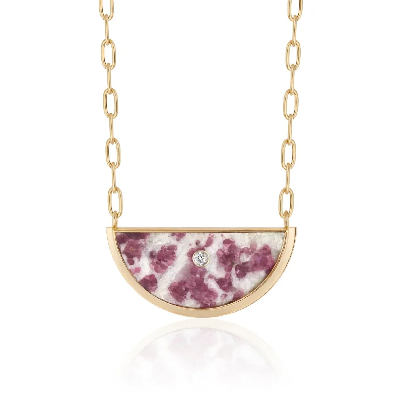 Women’s gemstone necklaces-Luna Gemstone Pendant Necklace with Pink Tourmaline Quartz and Diamond