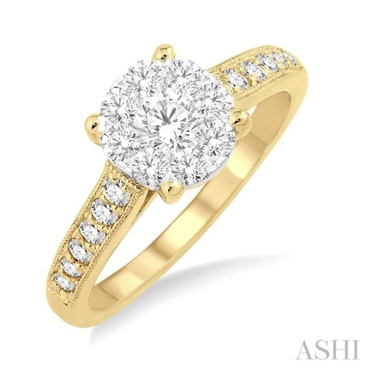 Women's rose gold engagement rings-3/4 ctw Lovebright Round Cut Diamond Engagement Ring in 14K Yellow and White Gold