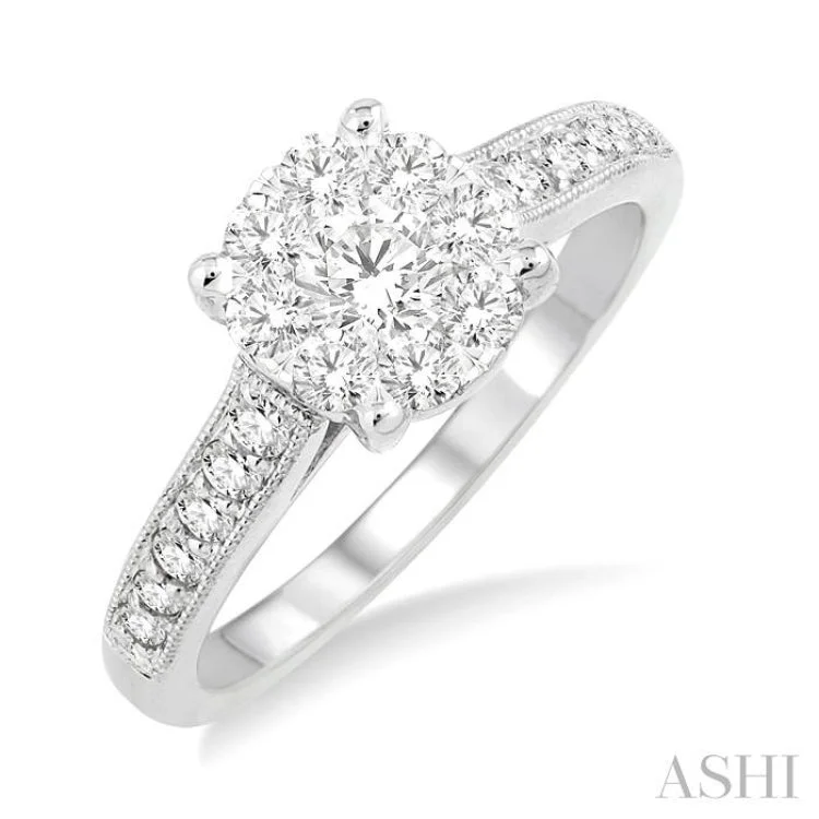 Women's vintage-inspired engagement rings-3/4 ctw Lovebright Round Cut Diamond Engagement Ring in 14K White Gold